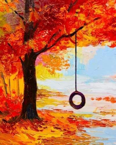 Tire swing | Fall canvas painting, Autumn painting, Night painting