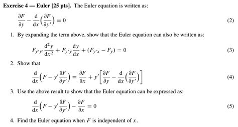 Solved Exercise 4 Euler 25 Pts The Euler Equation Is