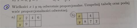 DAJE NAJ Wielkości x i y są odwrotnie proporcjonalnie Uzupełnij