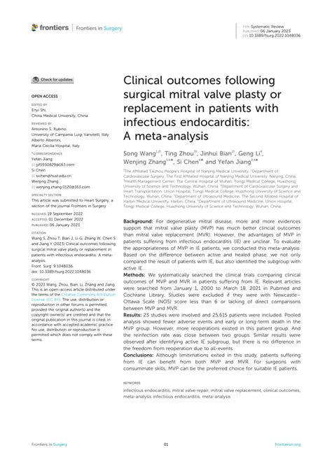 Pdf Clinical Outcomes Following Surgical Mitral Valve Plasty Or Replacement In Patients With