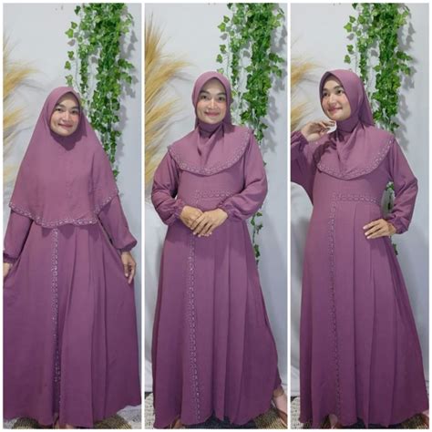 Jual Gamis Set Hijab Crinkle Airflow Payet Swarovski Model Terbaru