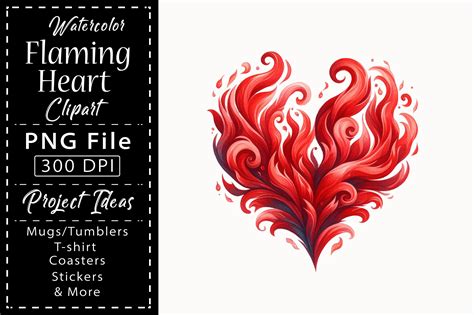 Flaming Heart Watercolor Clipart Graphic by LibbyWishes · Creative Fabrica