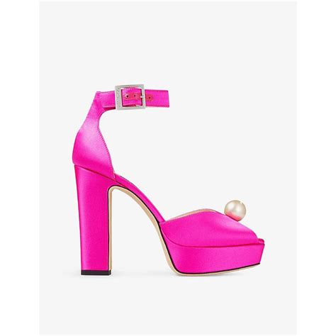 Jimmy Choo Socorie Pearl Embellished Satin Heeled Sandals In Pink Lyst