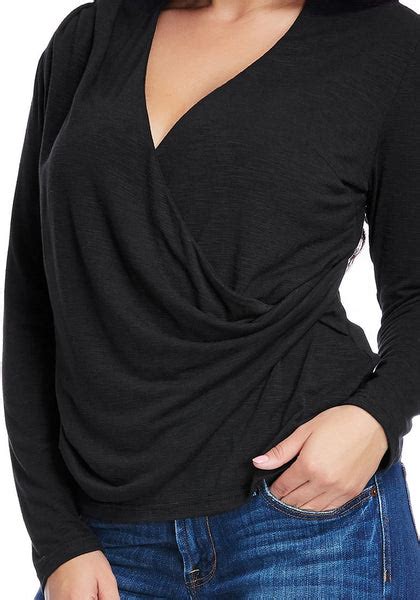 Plus Size Black Wrap Style Top Lookbook Store