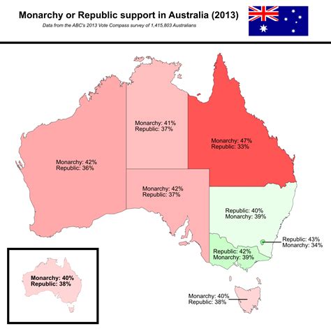 Monarchy or Republic support in Australia (2013). [1500x1500] : r/MapPorn