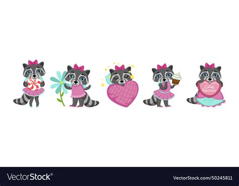 Raccoon Girl Character With Bow And Dress Vector Image