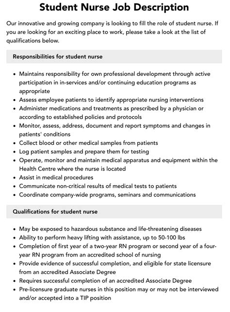 Student Nurse Job Description Velvet Jobs