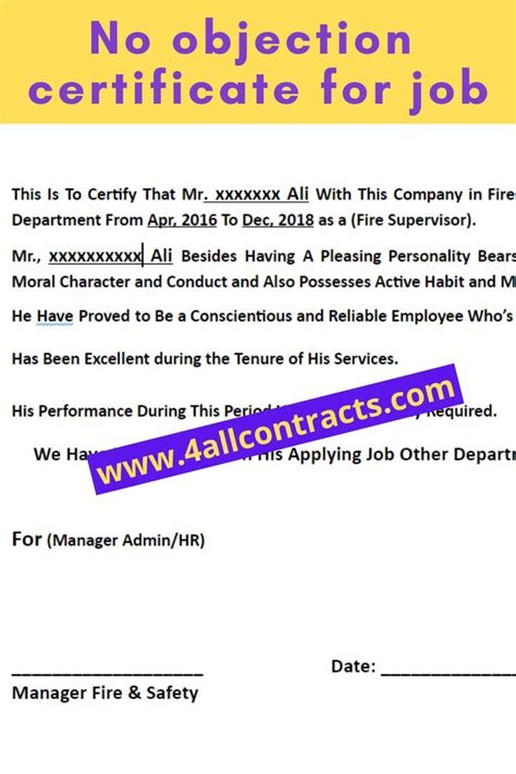 No Objection Certificate From Employer Certificate Format Job