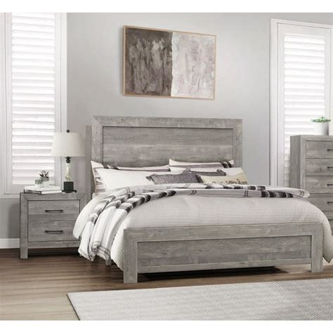 Modern Rustic Style Gray Finish Full Size Bed and 2x Nightstands ...