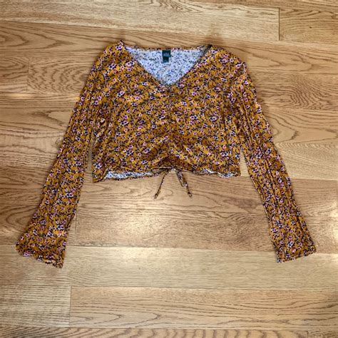 Wild Fable Long Sleeve Floral Cropped Mustard Blouse Gem