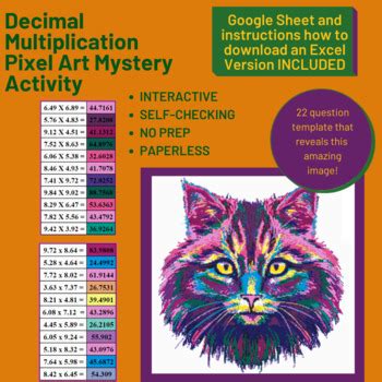 Mystery Digital Pixel Art No Prep Cat Decimal Multiplication Google Sheet