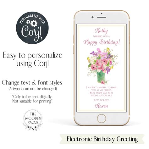 Electronic Birthday Card for Her Text Birthay Greeting Card - Etsy