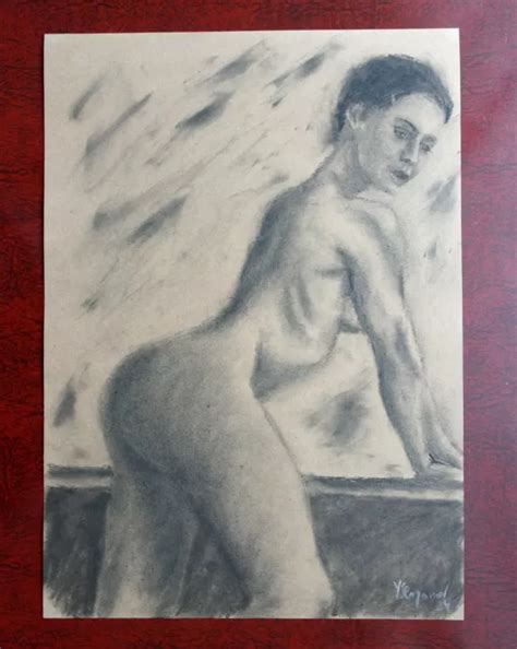 FEMALE NUDE FIGURE 41 Original Charcoal Drawing YSArt Naked Woman A3