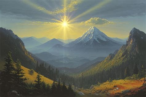 Premium AI Image | Sun rays mountain landscape