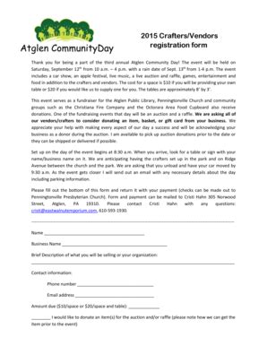 Fillable Online Atglen 2015 CraftersVendors Registration Form Atglen