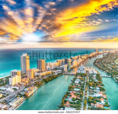 Aerial View Miami Beach Skyline Florida Stock Photo 586221437