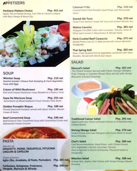 Menu At Manuels Restaurant Cebu City