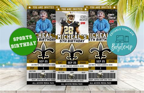 Editable New Orleans Saints Birthday Ticket Invitations Createpartylabels