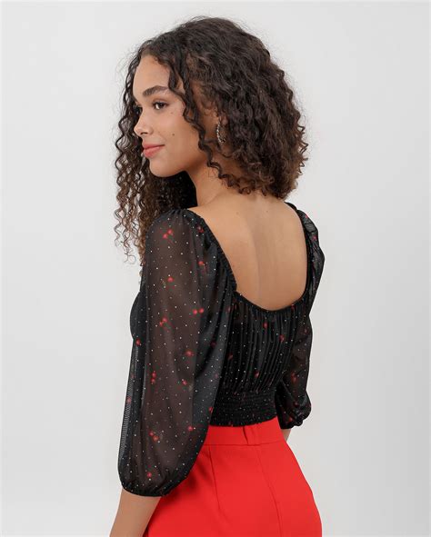 Riachuelo Blusa Cropped Cereja Manga M Dia Tule Preta Pool By Riachuelo