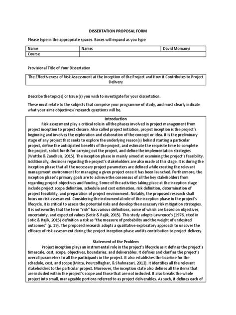 Dissertation Proposal Form Risk Risk Management Free 30 Day Trial