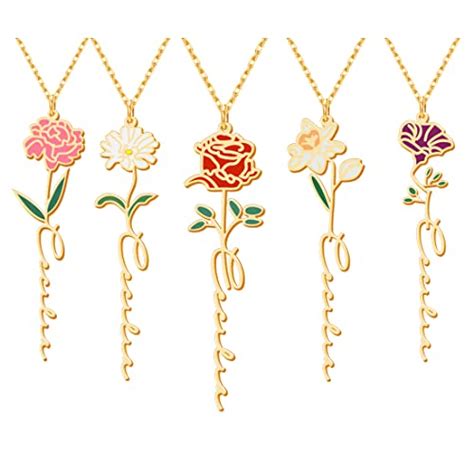 Amazon Birth Flower Name Necklace Personalized K Gold Plated