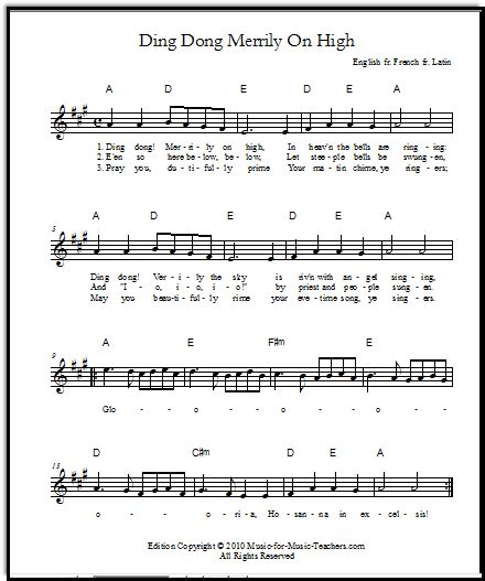 Ding Dong Merrily On High Free For Piano And Voice Christmas Sheet Music Lead Sheet