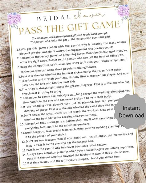 Pass The Gift Game Bridal Shower Printable Game Bridal Shower Game