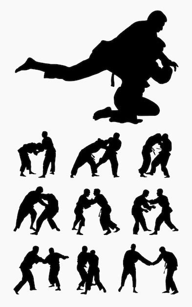 Premium Vector Vector Collection Silhouettes Judoist Judoka Fighter