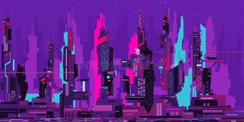 Colorful Abstract Futuristic Sci Fi Cyber Space City Landscape Vector