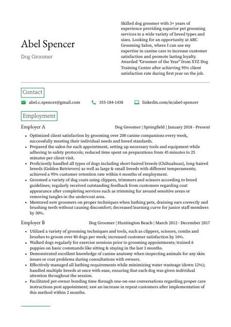 Dog Groomer Resume Cv Example And Writing Guide