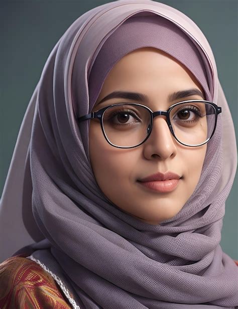 Premium Ai Image Lovely Hijabi Muslim Woman Wearing Glasses