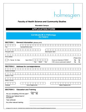 Fillable Online Holmesglen Edu Faculty Of Health Science And Community