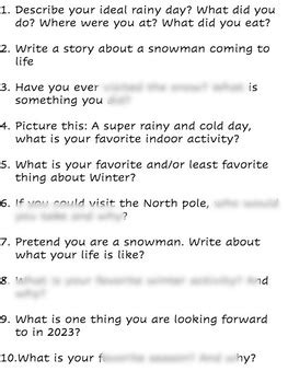 January Winter Writing Prompts by withloveteaching | TPT