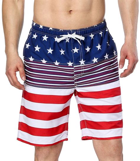 Mens Usa American Flag Swim Trunks Quick Dry Boardshorts American