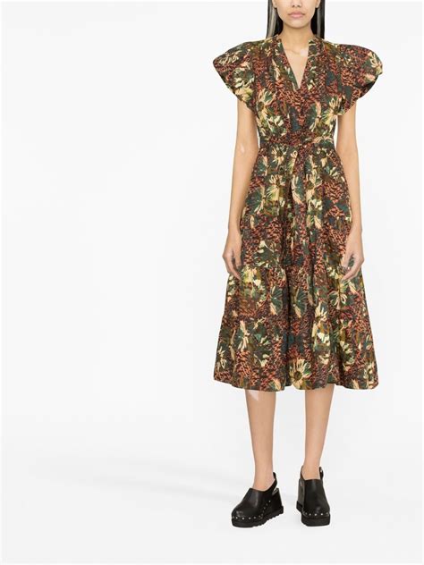 Ulla Johnson Ottilie Belted Printed Cotton Poplin Midi Dress In Prism Modesens