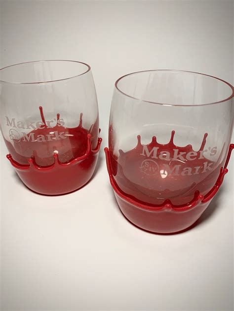 Makers Mark Bourbon Round Rocks Glasses Red Wax Set Of 2 Etsy