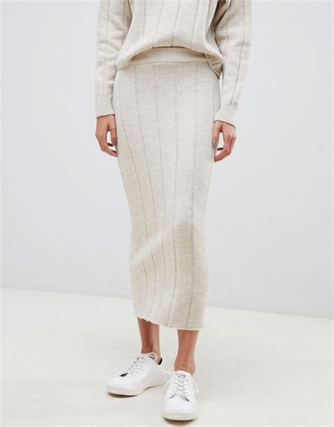 Asos Design Co Ord Midi Skirt In Wide Rib Asos Sweater Skirt Set Sweater Skirt Outfit