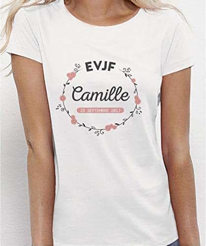 Tee Shirt Evjf Personnalisé Couronne De Fleurs Avec Son Prénom Et Date