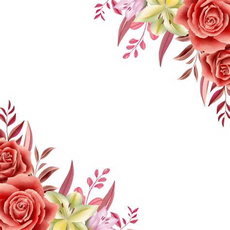 Borda De Flor Aquarela Rosa Lírio E Folhas Png Aguarela Flor