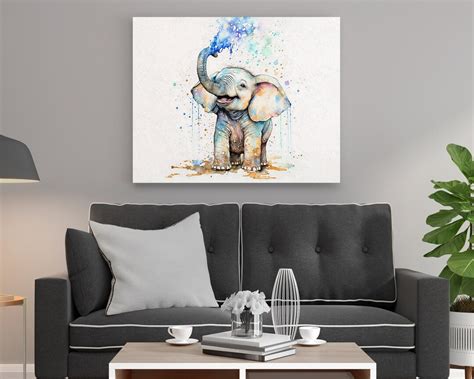 Baby Elephant Watercolor Oil Painting Art Print Nursery Room Wall Art ...