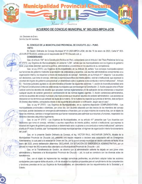 Acuerdo De Concejo Municipal N 0003 2023 MPCH J CM Municipalidad