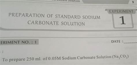 Preparation Of Standard Sodium Carbonate Solution Experiment Eriment No