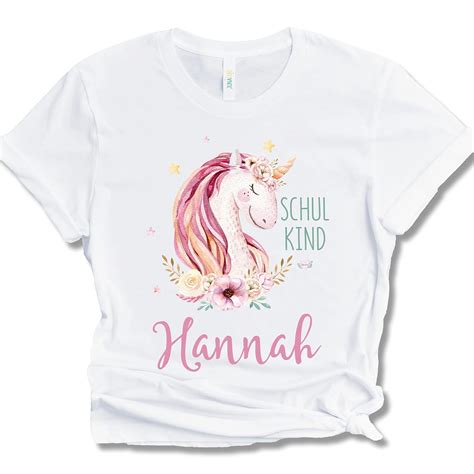 Einschulung Mädchen T Shirt Personalisiert mit Name Einhorn T Shirt