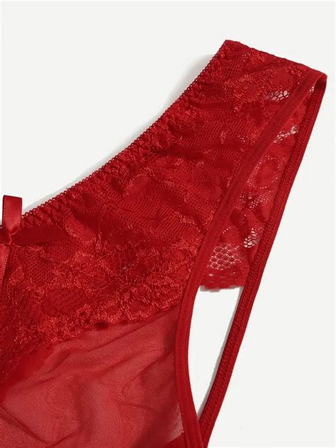 Plus Size Contrast Lace Bow Front Semi Sheer Sexy Panties Temu