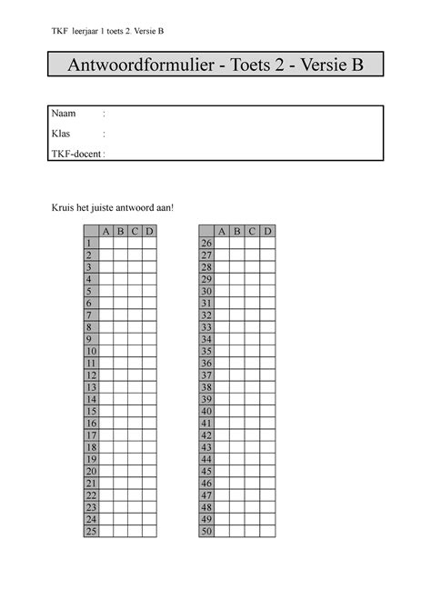 Leerjaar 1 Theorietoets 2 Versie B Antwoordformulier Toets 2