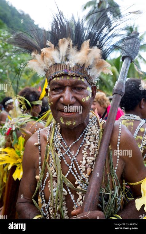 Village Man Preparing To Perform Traditional Sing Sing Melanesian