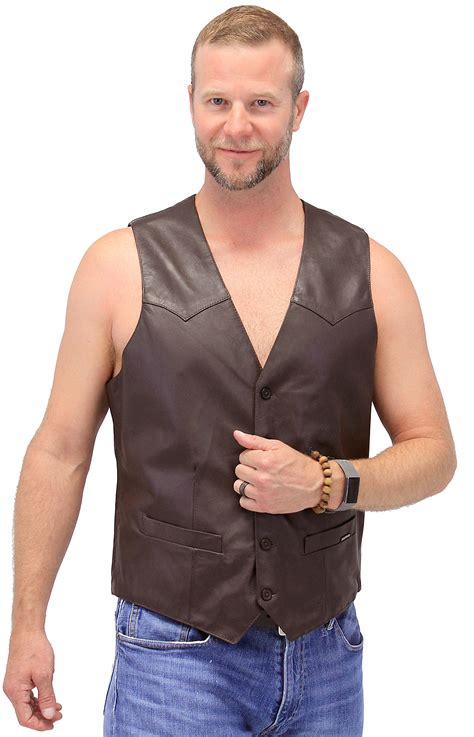 Premium Brown Button Down Lambskin Leather Vest For Men Vm504btn Jamin Leather®