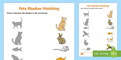 Pets Shadow Matching Worksheet Worksheet Lehrer Gemacht