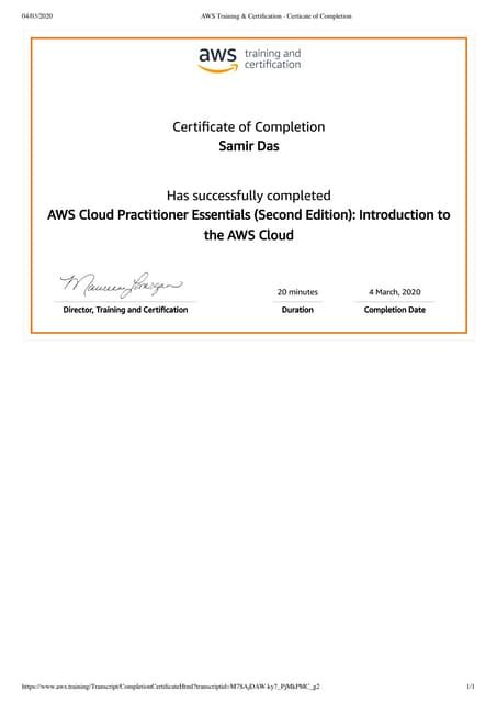 Aws Training And Certification Certicate Of Completion