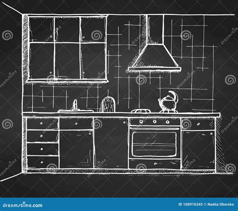 Hand Drawn Kitchen Furniture Vector Illustration In Sketch Style Stock